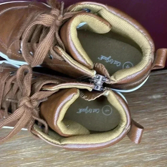 Cat & Jack Kid’s 4 Cognac Brown Florian Lace Up Side Zip Shoes - Picture 6 of 8